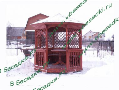 Беседка шестиугольная дачная с балясинами 37