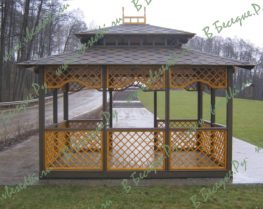 Беседка открытая квадратная с двухъярусной крышей 1611
