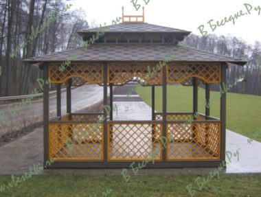 Беседка открытая квадратная с двухъярусной крышей 1611