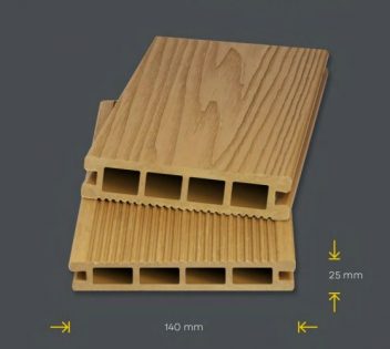 Террасная доска МПК полнотелая 2х сторонняя: вельвет (брашированный) / 3D тиснение (25 х 140)