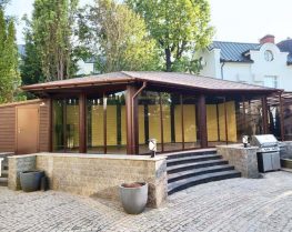 Большая закрытая беседка с раздвижными окнами 2619 Большая закрытая беседка с раздвижными окнами 2619