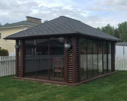 Беседка 6×4 из дерева с панорамными раздвижными окнами 2626 Беседка 6×4 из дерева с панорамными раздвижными окнами 2626