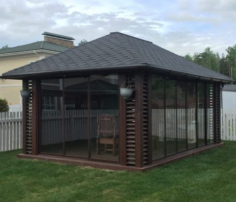 Беседка 6×4 из дерева с панорамными раздвижными окнами 2626 Беседка 6×4 из дерева с панорамными раздвижными окнами 2626